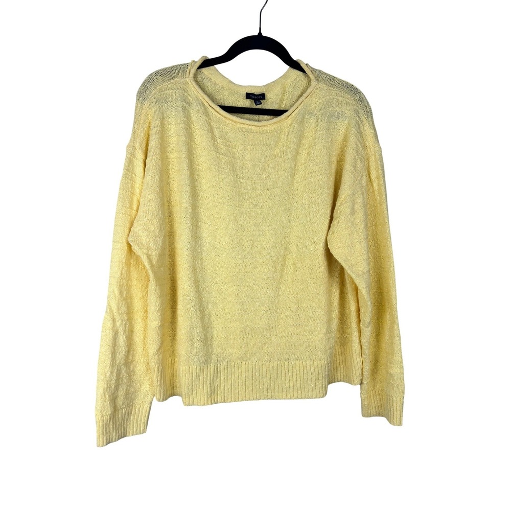 Talbots Butter Yellow Textured Knit 100% Cotton Crew Neck Sweater NWT XL